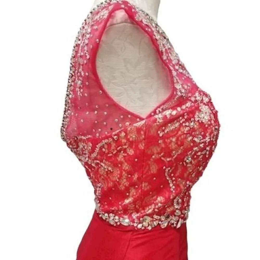 MacDuggal Red Sequin Formal Mermaid Evening Dress Ball Gown Size 0/2